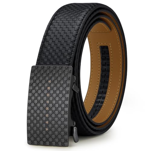 VANNANBA Men's Leather Designer Belt - Mens Ratchet Belts with Fashion Alloy Buckle - Trim to Fit,Gift for Men