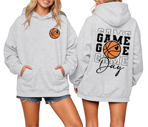 Migxsaf Basketball Hoodie Mom Game Day Sweatshirts for Women Mama Funny Sweatshirt Gifts Graphic Hoodies Vintage Pullover(Heather White L)