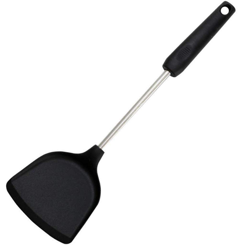 Cocina Espátula de silicona resistente al calor y acero inoxidable - Grip ranurado espátula de goma flexible de silicona Espátula(Svart)