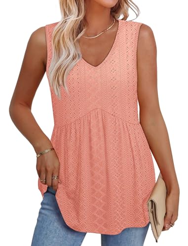 Image of OFEEFAN Womens Tank Tops 2025 Flowy Peplum Tops for Women Dressy Sleeveless V Neck Babydoll Tank Tops