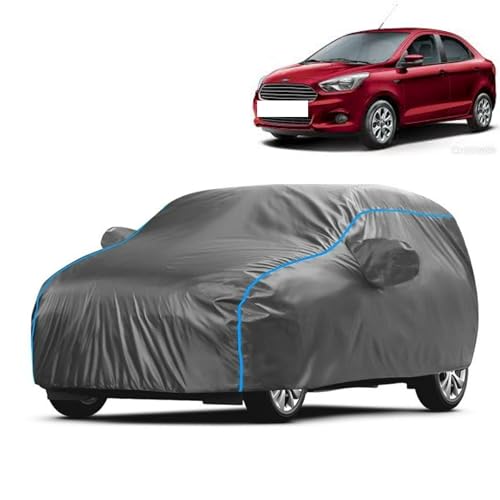 Image of Kerwa Car Body Cover Waterproof with Ford Aspire, Dust & UV Resistant All-Weather Proof Full Body Cover, Grey with Blue Lining, Triple Stitched Elastic Bottom with Mirror Pocket