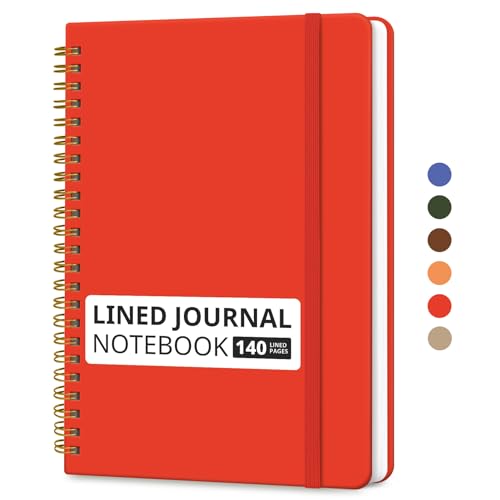 Image of Taja Lined Spiral Journal Notebook for Women & Men, 140 Pages, College Ruled Hardcover Notebook for Work & Note Taking, Journals for Writing, A5(5.7 inch x 7.9 inch) - Tomato Red