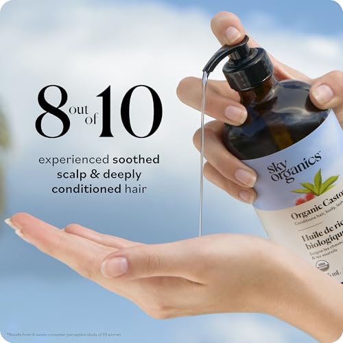 Image of Sky Organics Organic Castor Oil glass bottle for Hair, Lashes & Brows 100% Pure & Cold-Pressed USDA Certified Organic to Strengthen, Moisturize & Condition, 16 fl. Oz