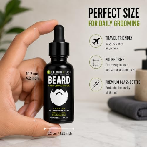 Image of Fulllight Tech Beard Growth Oil for Men, 30ml - Castor, Hempseed & Argan Oil Blend for Patchy Beard Fix, Softer Thicker Beard, Daily Beard Conditioner & Moisturizer