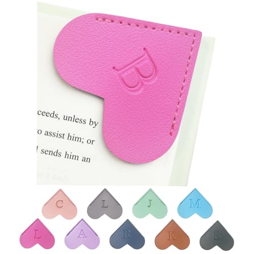 MOTEERLLU Personalized Leather Heart Bookmark with Initials