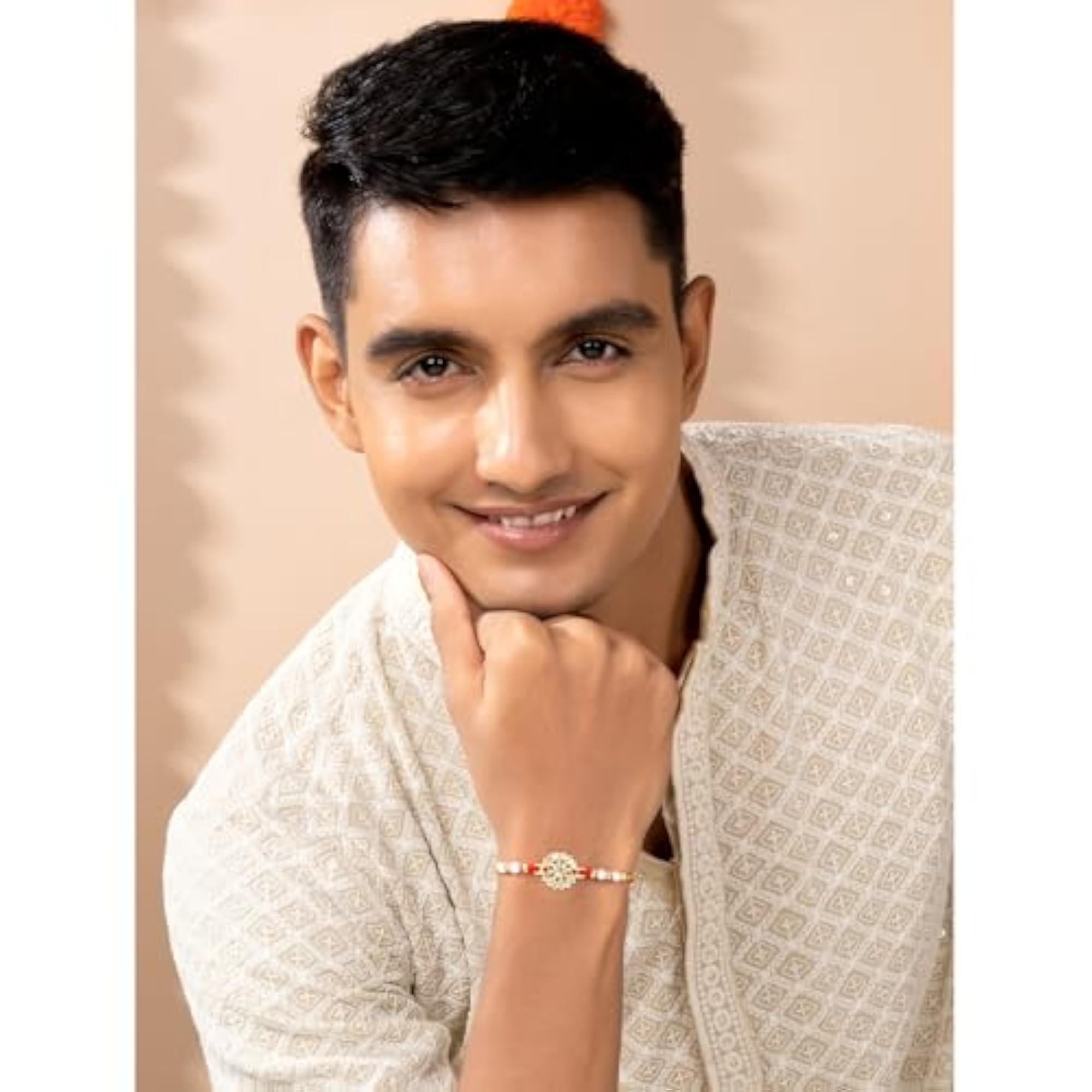 CZ Pearl & Crystals Studded Thread Rakhi Combo Set of 3