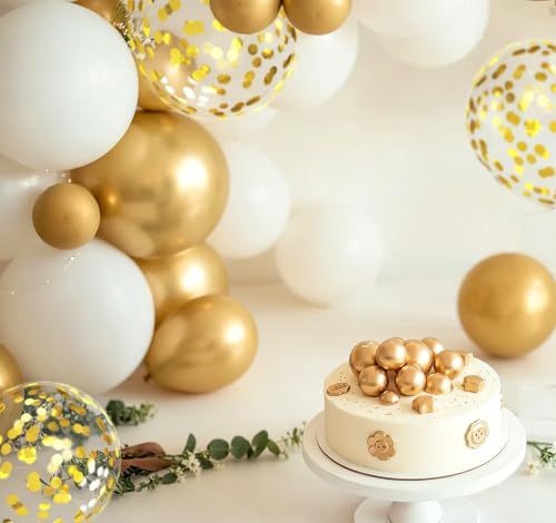 Image of Gold and White Balloons, 70-Pack Gold Balloons for Birthday Wedding