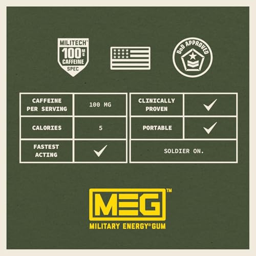 Image of MEG (Military Energy Gum - Arctic Mint| Energy Caffeine Gum | 100mg Caffeine Per Piece |Fast-Acting Performance Boost - 12 Packs