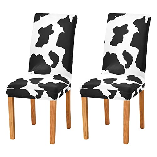xigua Cow Print Leopard Chair Covers for Dining Room Stretch Dining Chair Cover Set of 2 Washable Kitchen Chair Slipcovers Removable Seat Protector for Kitchen Hotel Table Banquet