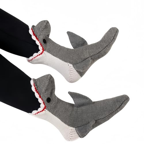 LOLAT Novelty Animal Socks Knit Shark T-Rex Dinosaur Alligator Croc Sock for Christmas Creative Gifts Home Warm(5-11 Offwhite)