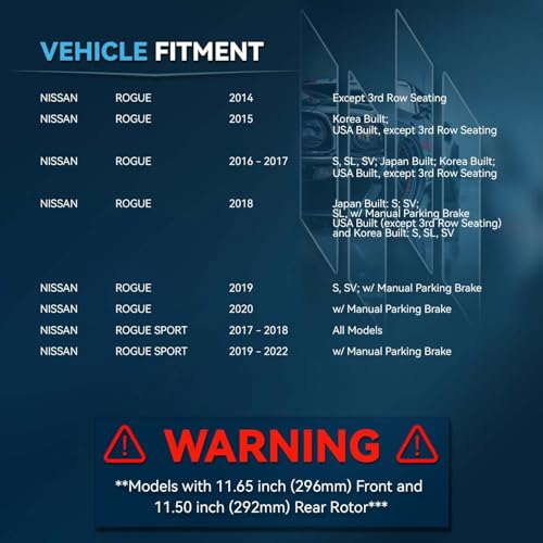 Image of Detroit Axle - Brake Kit for 2014-2020 Nissan Rogue 2017-2022 Rogue Sport, | Drilled & Slotted Brake Rotors and Ceramic Brakes Pads Front and Rear 2015 2016 2018 2019 2021 Replacement