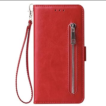 Teletel Zipper Series Flip Mobile Cover Pu Leather | Card & Cash Pockets | Magnetic Loop | Front Zip Lock Wallet Case (Red) for Samsung Galaxy A71