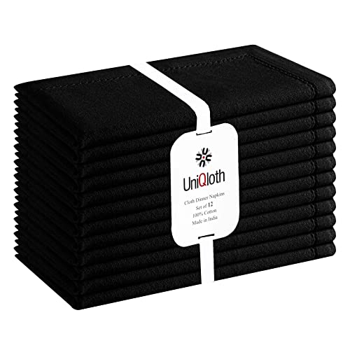 Uniqloth Set Of 12 Hemstitch Cloth Dinner Napkins Cotton - Soft Durable Washable Reusable - Ideal For Farmhouse Parties Weddings Holidays Hotel Restaurant Daily Use Table Dinner Napkins 18X18 Black #TOP6