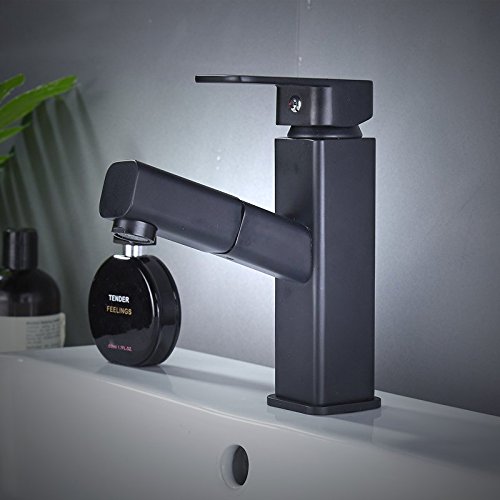 AQiMM Bathroom Sink Mixer Tap Chrome-Plated Brass Pull Out Warm and Cold Water Black Gold Matt Black Mixer Tap for Bathroom