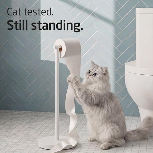 Image of KES White Toilet Paper Holder Stand with Heavy Base, Freestanding Toilet Roll Holder for Bathroom Floor, Stainless Steel, BPH283S1-WH