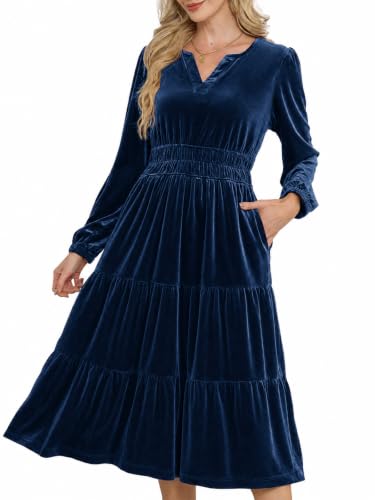 Image of Jayscreate Women's 2025 A-line Suede Dress Pocket Mini V Neck Elegant Long Sleeve Spring Fall Winter Short Dress
