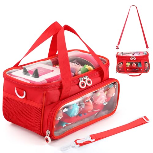 MEGADOO Carrying Case for Toniebox Starter Set and Figurines, Storage Carrier Bag for Tonie Characters with Shoulder Strap and Handle, Home Outdoor Hand Bag for Audio Player and Dolls (Red)