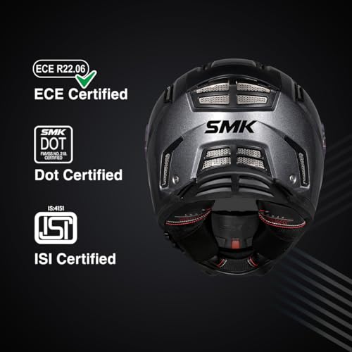Image of SMK Agnar Solid ISI DOT & ECE 06 Certified Full Face Helmet with Pinlock 30 Antifog Visor (Anthracite Gun Grey - S)