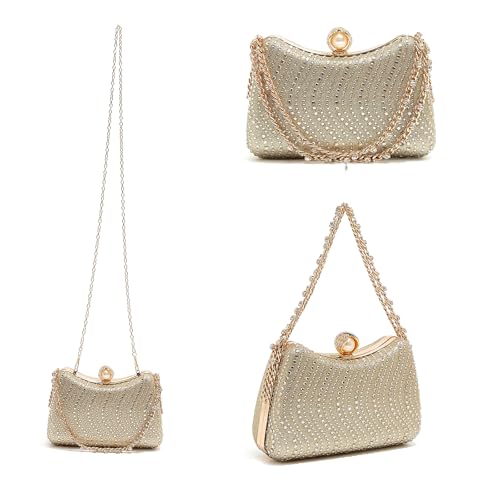 Image of Women's Clutch Crystal Rhinestone Purse With Chain Pearl Clasp Evening Wedding Diamond Handbag