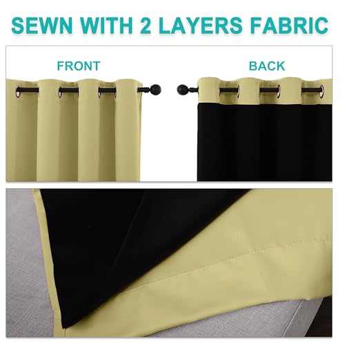 Image of NICETOWN 100% Blackout Curtains with Black Liners, Solid Thermal Insulated Full Blackout 2-Layer Lined Drapes, Energy Efficiency Window Draperies for Bedroom (2 Panels, 46 inch W by 54 inch L, Paler Yellow)
