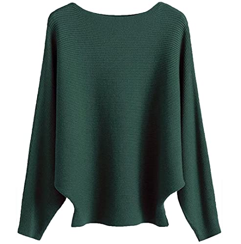 MAKARTHY Womens Striped Sweaters Batwing Sleeves Knitted Dolman Pullovers Tops Sweatershirts