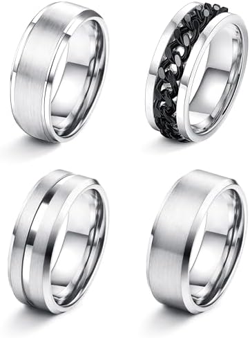 YADOCA Stainless Steel Rings for Mens Wedding Band Silver Fidget Ring Anxiety Relief Simple Engagement Promise Wedding Rings for Men and Women Size 11