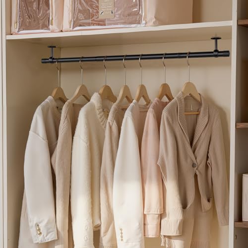 SUTINE Closet Rod, Closet Rods for Hanging Clothes, 17 to 52 inch Adjustable Ceiling/Wall mounted Closet Hanging Rod, Heavy Duty Clothes Rod Clothing Bar, Closet Poles for Hanging Clothes for Wardrobe