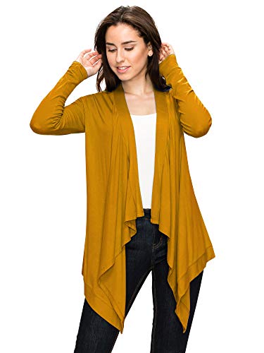 Image of Lock and Love Women's Draped Front Open Asymmetrical Cardigan - Casual Long Sleeve Lightweight Duster