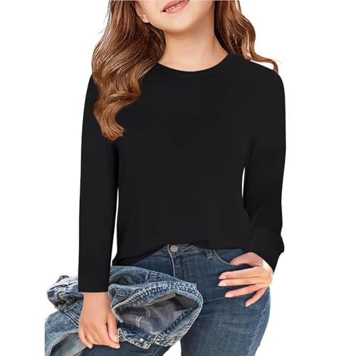 Girls Long Sleeve Fall Shirt Layering Crewneck Soft Pullover Shirts Autumn Clothes Comfy Lightweight Simple Kids Tops