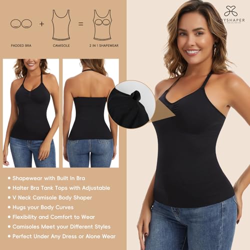 Image of JOYSHAPER Shapewear Camisole With Built In Bras Halter Tops for Women | Tummy Control Shapewear Tank Top,Padded Bras Camisole, Everyday Or Casual Use,Comfortable To Wear, Smoothing Waist & Abdomen