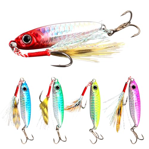 Leurres de Pêche Coulants, WASAGA 5 pièces 7g/10g/15g/20g/25g/30g Appâts de Poisson Spinner Durs en Métal Gabarits pour Truite Perche Saumon Brochet...