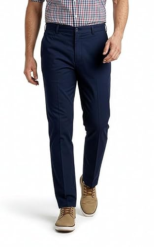 Image of Jolliman Mens Smart Chino Trousers Stretch Waist Smart Formal Casual Business Office Waist 40W / 31L Navy