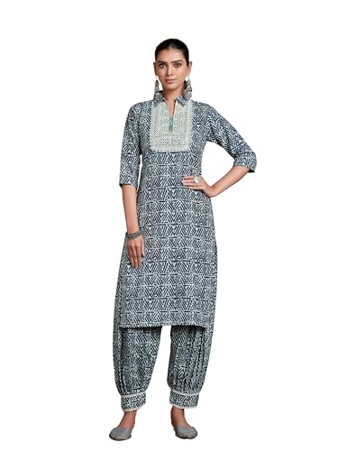 Image of EthnicJunction Women's Cotton Blend Embroidered Salwar Suit Set