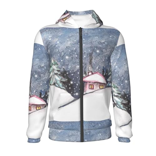 Watercolor Winter Landscape For Christmas Kid Hoodies Boys Zip Up Sweatshirts Girls Pullover with Pocket2