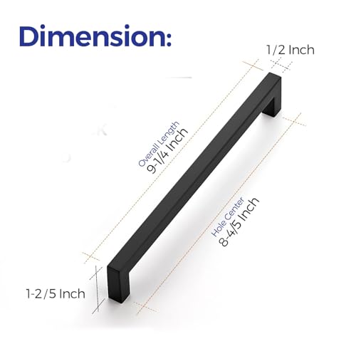 Image of Ravinte 3 Pack 8-4 /5 Inch Kitchen Square Cabinet Handles Matte Black Cabinet Pulls Black Drawer Pulls Kitchen Cabinet Hardware Kitchen Handles