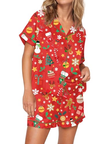 Image of SHESHOW Satin Pajamas for Women Set Preppy Animals Pjs Short Sleeve Shorts 2 Piece Loungewear Sets XS-XXL