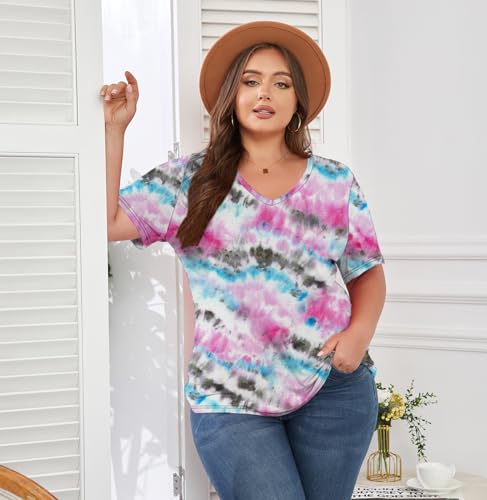 Image of ForHailey Women's Plus Size Short Sleeve Tee Shirt V Neck Basic Ladies Loose Fit T Shirt 1X-5X