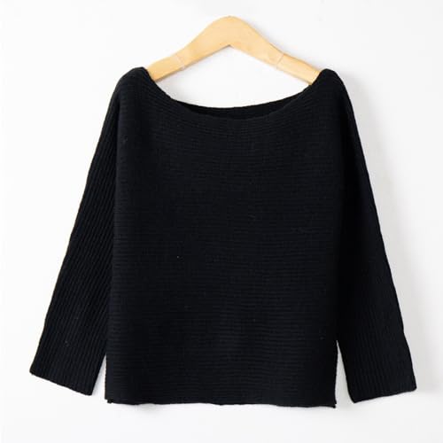 Women's Long Batwing Sleeve Loose Off Shoulder Knit Pullovers Fall Sweaters 2023 Casual Boat Neck Tops3