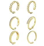 QWALIT Stainless Steel Adjustable Toe Rings, 6pcs Gold, Modern Style for Women