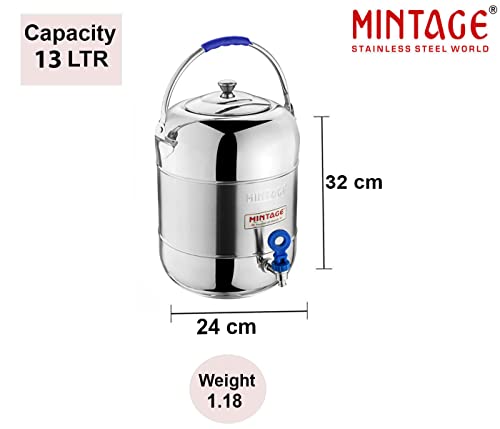 Image of Mintage Water Container Stainless Steel (13 Litres) | Pure Hydration in a Stylish, Bacteria-Free Design | 100% Stainless Steel Container with35+Years of Innovation and Quality