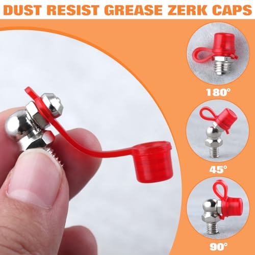 Image of 70 PCS Metric Hydraulic Grease Fittings Assortment, M6 M8 M10 Straight 45 90 Angled Zerk Grease Fitting with Cap, Galvanized Steel Grease Zerk Kit for Bearing Housing Mechanical Lubrication