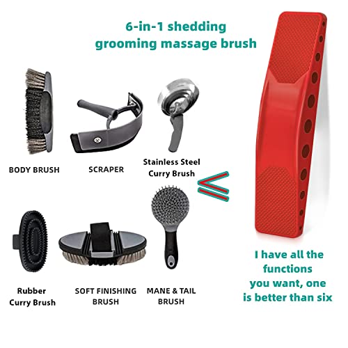 Maonple 6-In-1 Shedding Brush, Horse Grooming Massage Hair Brush Multi-Functional Pet Deshedding Brush(Red) #TOP4