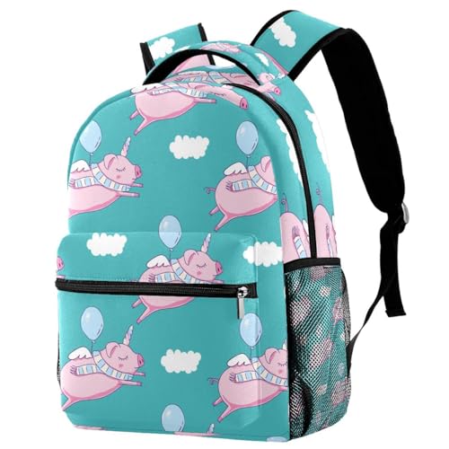 Sac à dos d'école rose motif cochon licorne pour adolescents et filles