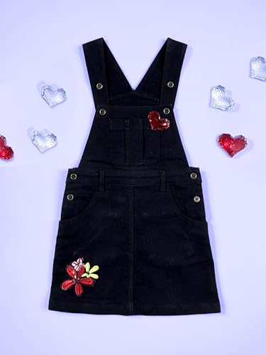 Image of KiddoPanti Girls Solid A-Line Fit Pinafore 5 Pocket Denim Dungaree Skirt