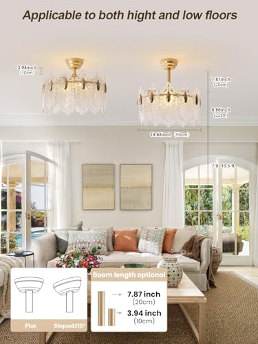 Image of 20 Inch Gold Crystal Fandelier Ceiling Fan with Light, Mid Century Gold Fandelier Ceiling Fans with Lights Remote Control, French Country Chandelier with 6 Speeds for Bedroom, Nursery, Living Room
