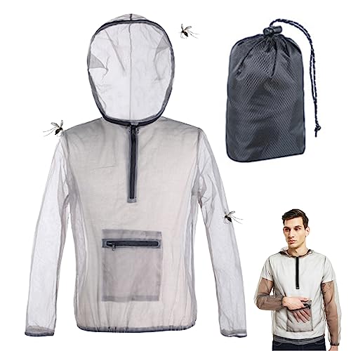 AEIOFU Moskitojacke Mesh Midge Jacke mit Kapuzegröße XL atmungsaktives Netz Midge Net Kleidung Outdoor Schutz vor Fliegen Angel Hüte