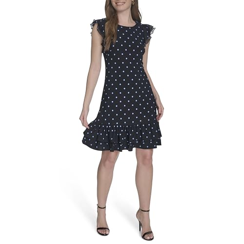 Image of Tommy Hilfiger Women's Sleeveless Crew Neck Double Ruffle Hem Jersey Shift Mini Dress