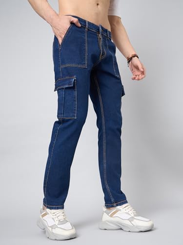 Image of STUDIO NEXX Men's Loose Fit Cargo Jeans| Stretchable | Cargo Denims | Utility Pockets