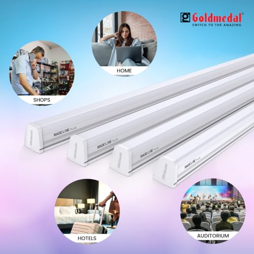 Image of Goldmedal Magicline Plus 36W LED Batten for Living Room, Bedroom - Cool Day Light (6500K) | High Lumens Light Output | Energy Efficient Tubelight for Home | Polycarbonate housing | Pack of 4