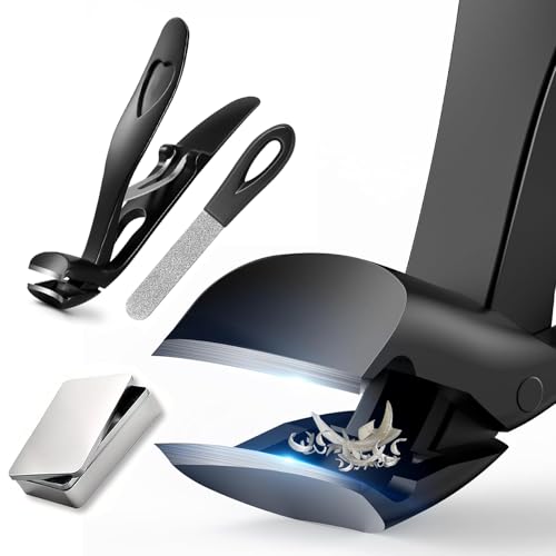 爪切りステンレス鋼製ニッパー 足用 厚い爪 巻き爪 飛び散りを防止し 快適設計 高耐久合金爪やすり 男女兼用 爪やすり収納ケース付きプロフェッショナル爪切りセット (ブラック)